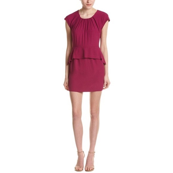 Ribambelle Peplum Mini Dress in Raspberry Viscose - Picture 1 of 6